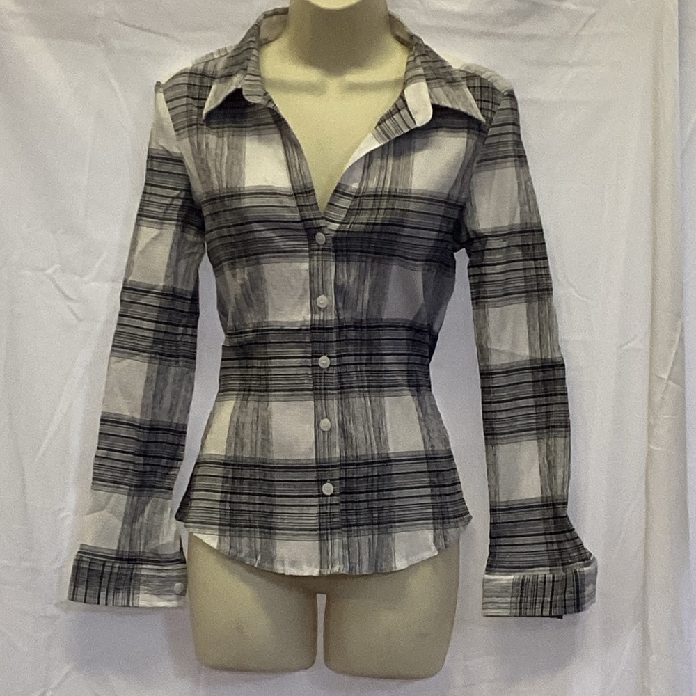 Christopher&Banks White And Black Button Up Paid Top